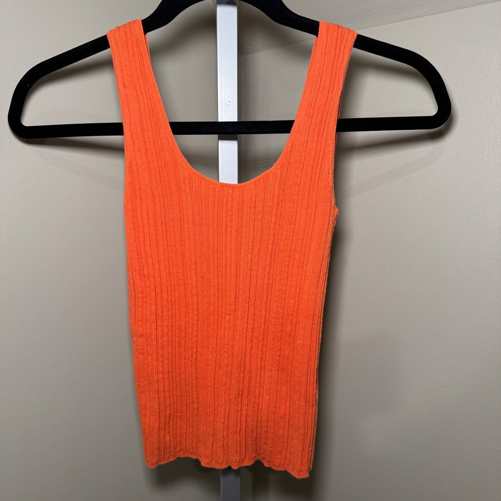 VINCE Ribbed Tank Top Orange Cotton Knit Scoop Neck Sleeveless Women‎ XS TP